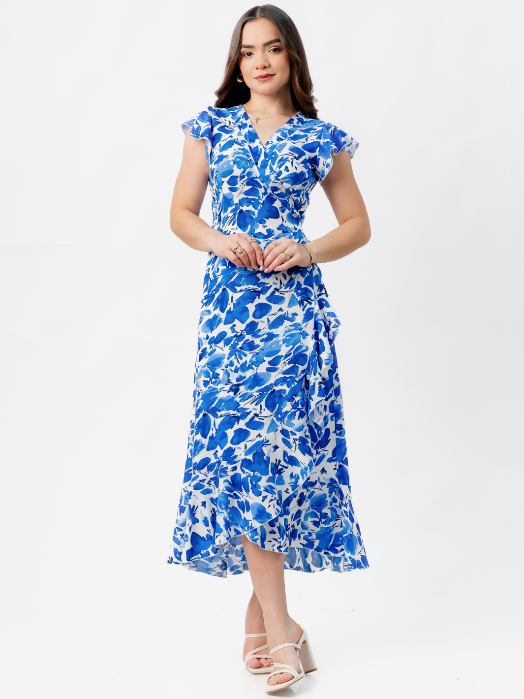 VESTIDO ENVOLVENTE MICAELA AZUL/PERLA