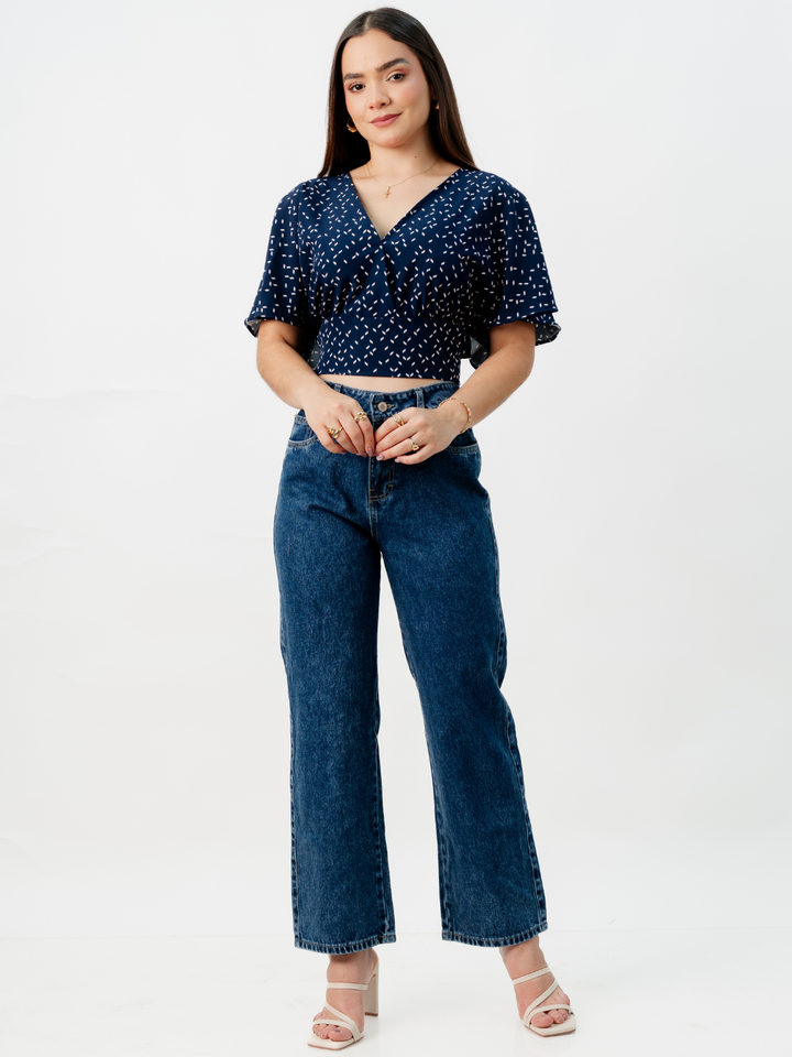 BLUSA CORTA CON MANGAS CON VUELO ROSIE AZUL