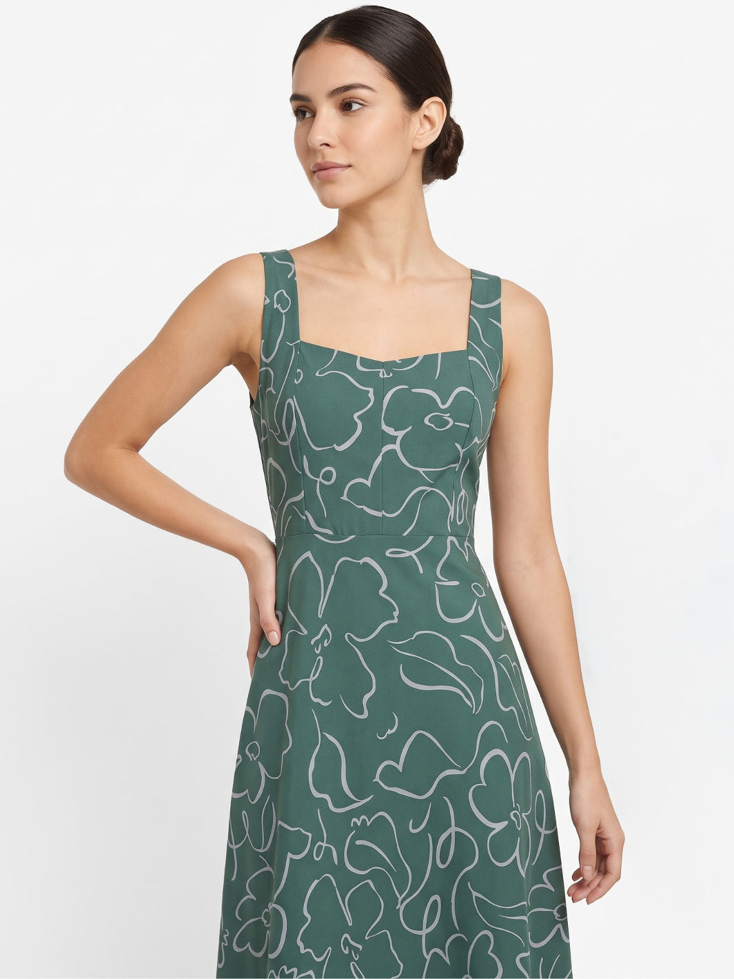VESTIDO MIDI EN CORTE A SALLY VERDE FLOREADO