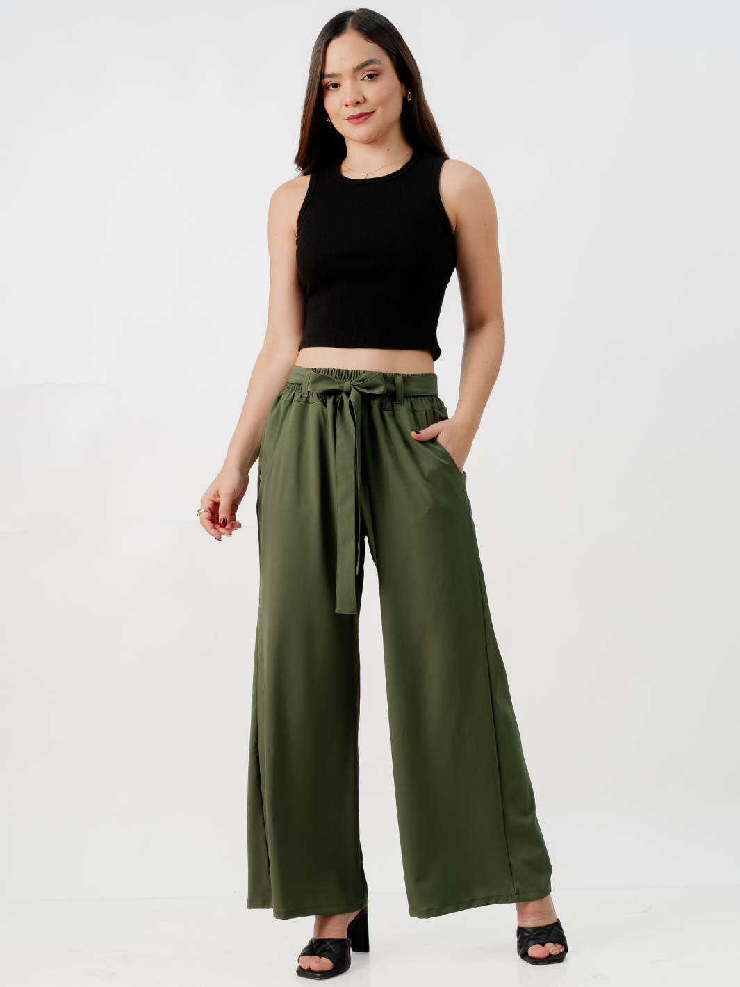 PANTALON CON CINTURON WENDY VERDE