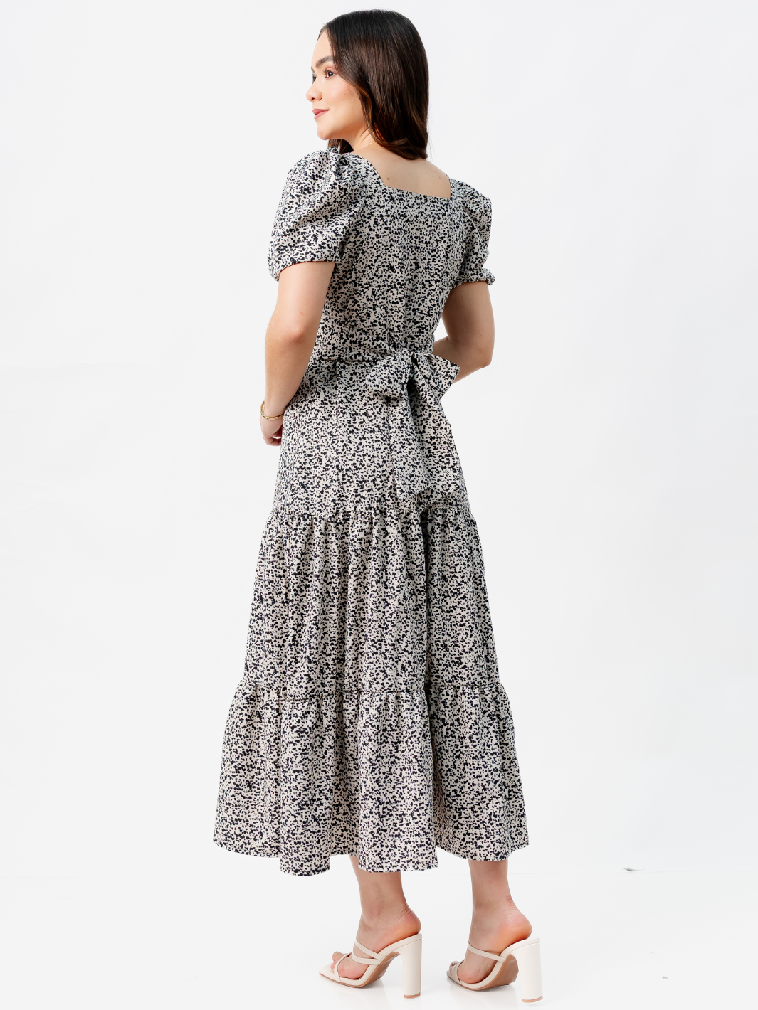 VESTIDO CASUAL LARGO CON LAZO TILZA PERLA/NEGRO