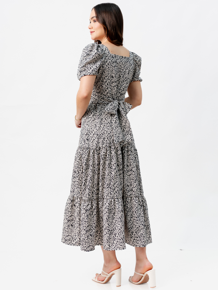 VESTIDO CASUAL LARGO CON LAZO TILZA PERLA/NEGRO