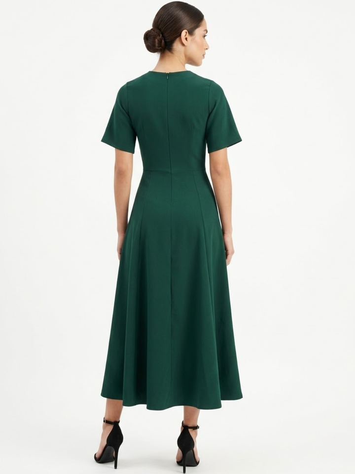 VESTIDO CASUAL MANGA CORTA CON LAZO MIREYA VERDE
