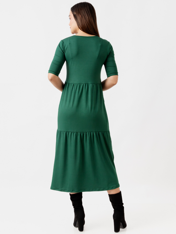 VESTIDO CON MANGA 3/4 ROSITA VERDE
