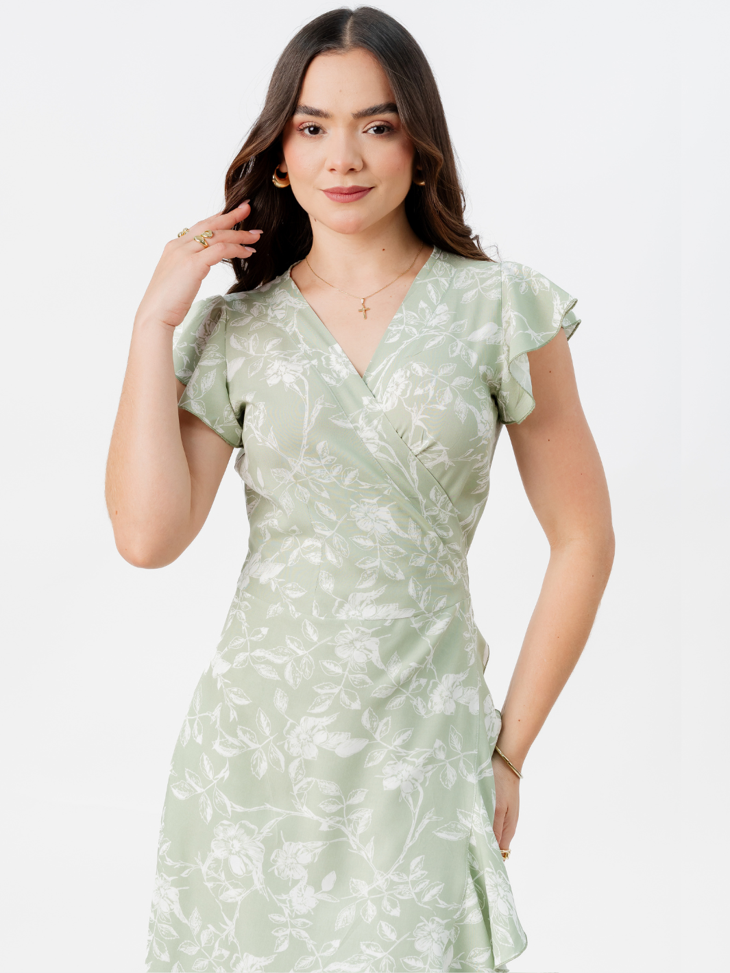 VESTIDO ENVOLVENTE MICAELA VERDE FLOREADO