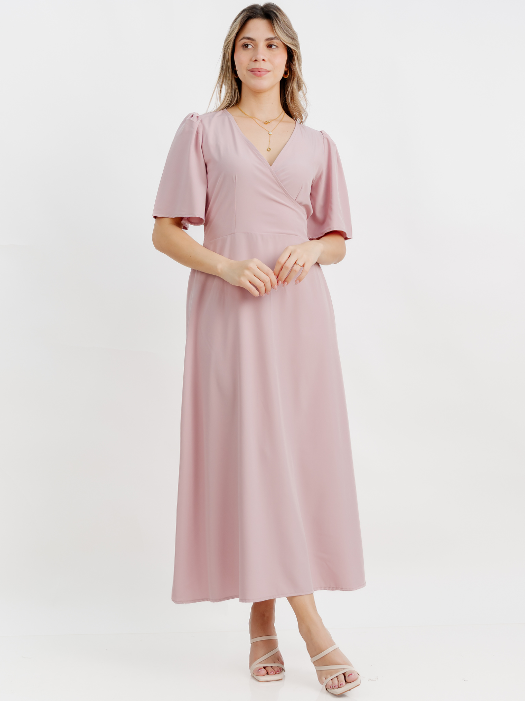 VESTIDO CASUAL LARGO LISA PALO ROSA