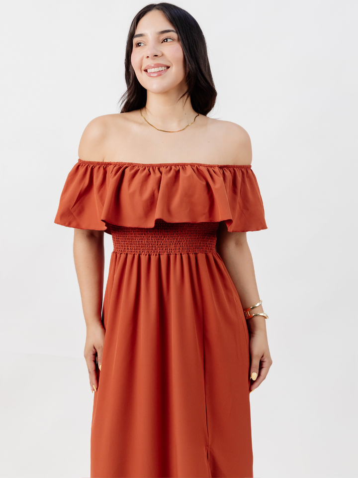 VESTIDO RUMBERO CASUAL LARGO MINERVA RUST