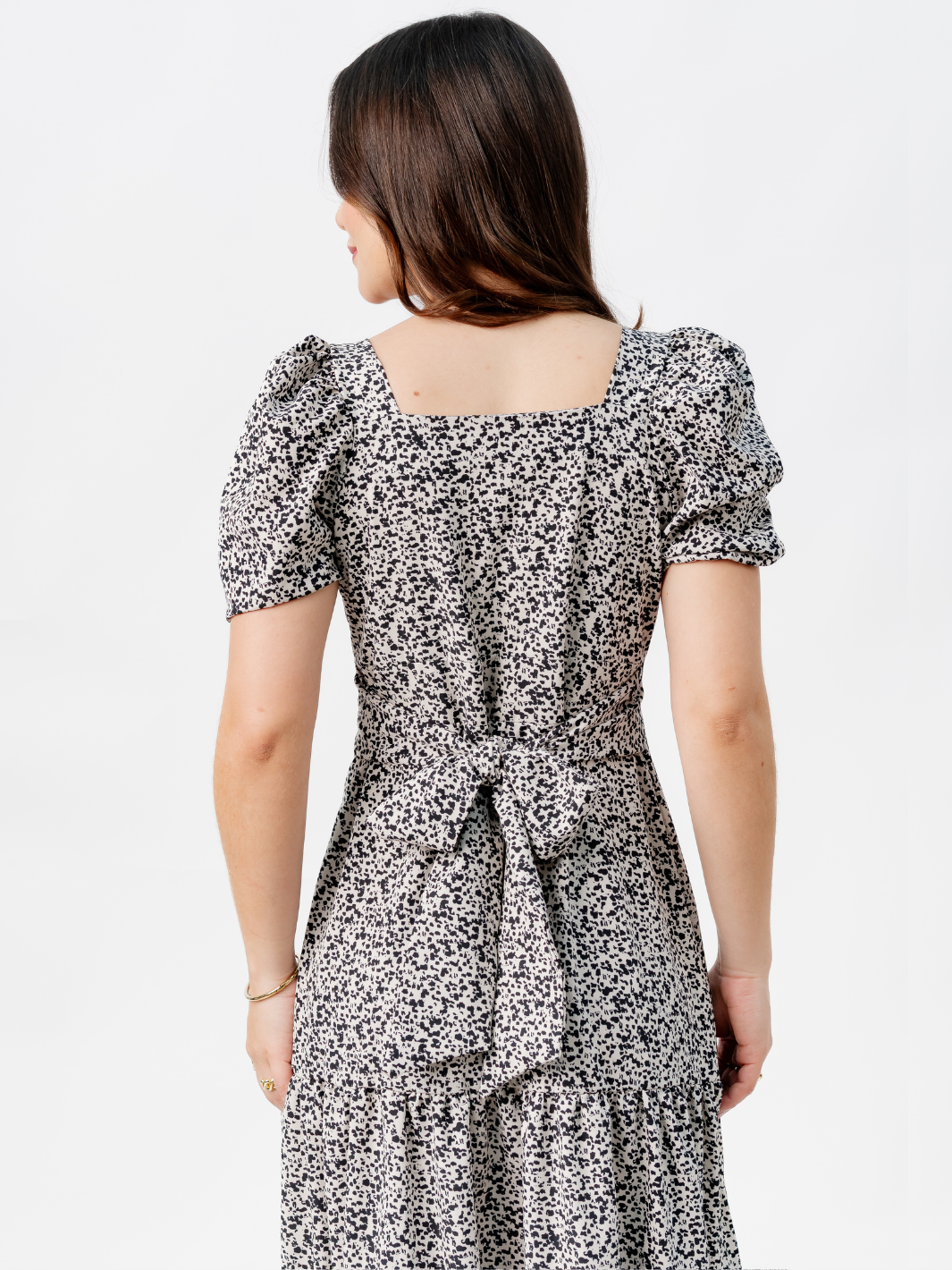 VESTIDO CASUAL LARGO CON LAZO TILZA PERLA/NEGRO