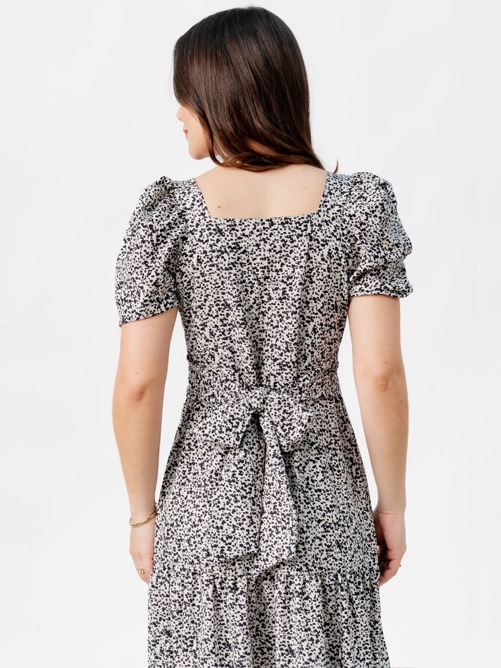 VESTIDO CASUAL LARGO CON LAZO TILZA PERLA/NEGRO