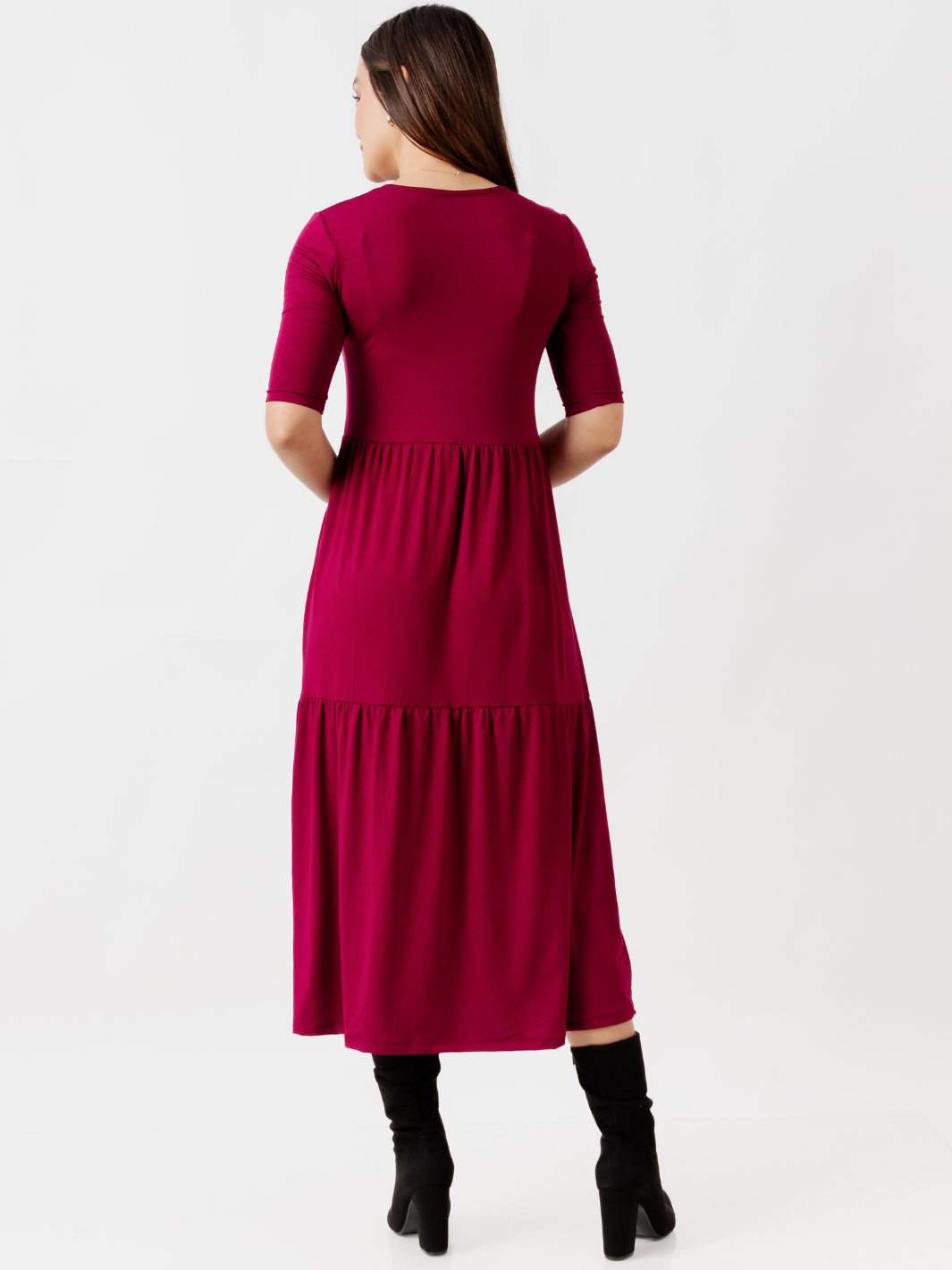 VESTIDO CON MANGA 3/4 ROSITA VINO