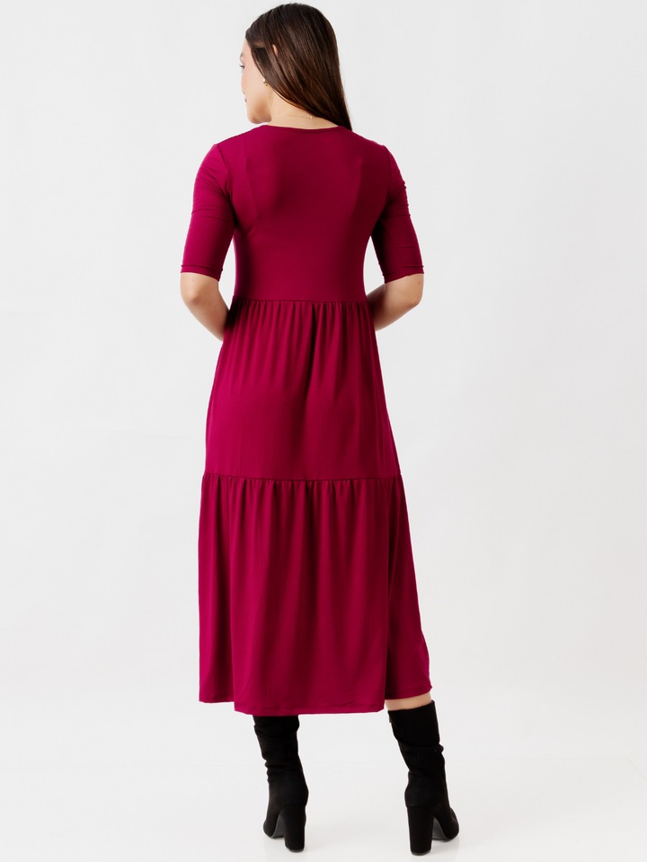 VESTIDO CON MANGA 3/4 ROSITA VINO