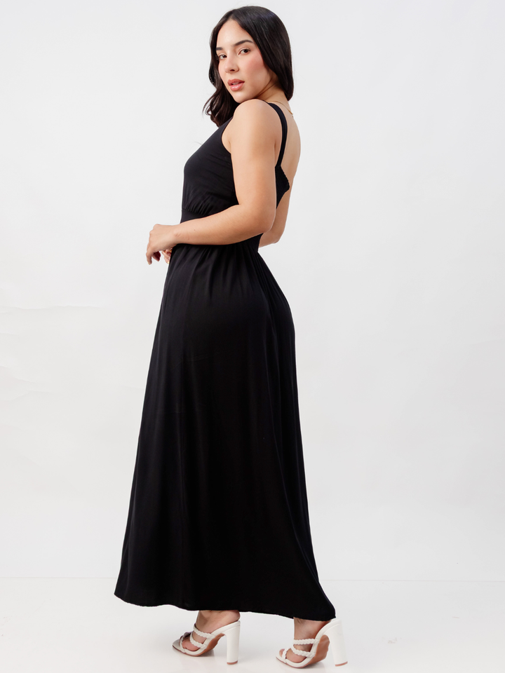 VESTIDO LARGO ASIMETRICO JAZMIN NEGRO