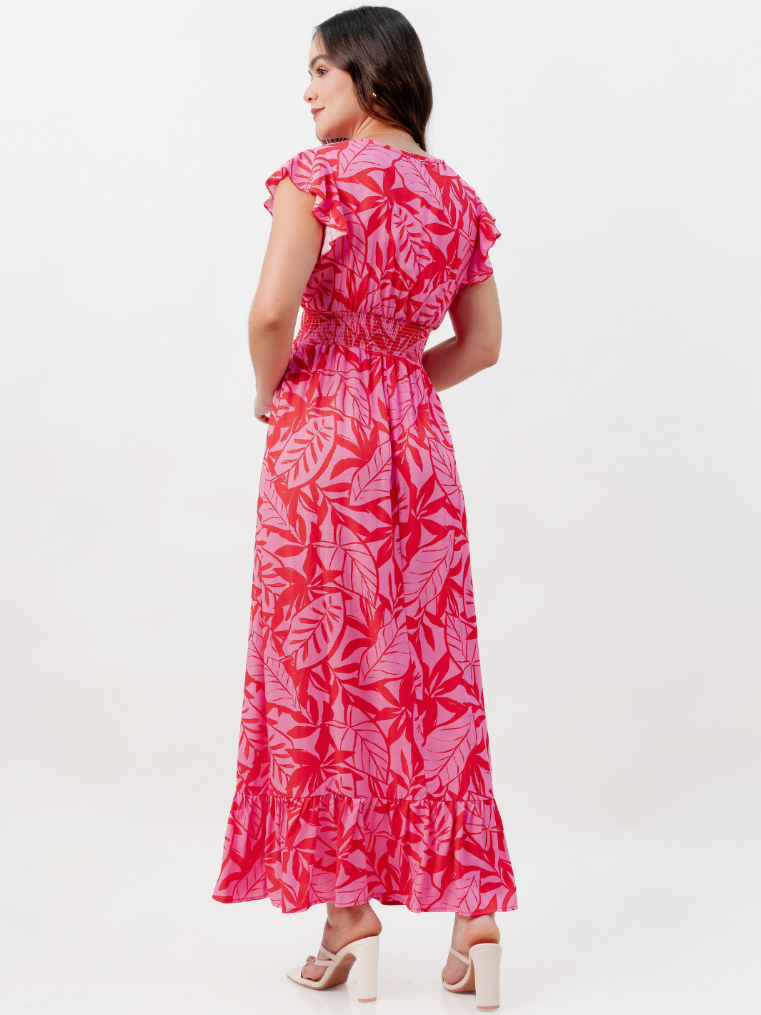 VESTIDO CASUAL LARGO SAYURI FUCSIA FLOREADO