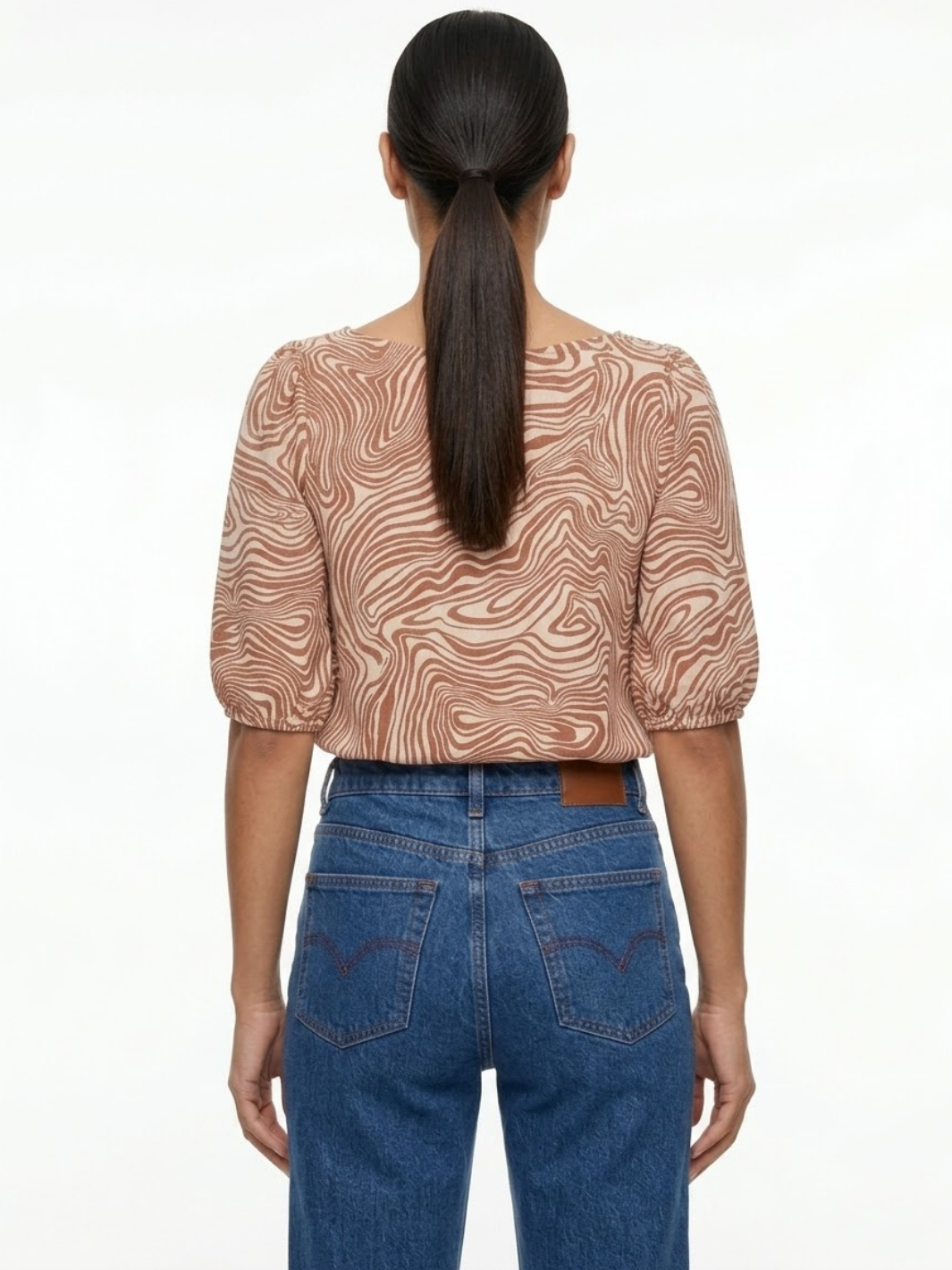 BLUSA MANGA 3/4 CON CUELLO OJAL LIVIA DURAZNO/PERLA