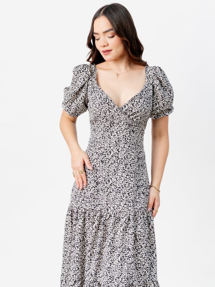 VESTIDO CASUAL LARGO CON LAZO TILZA PERLA/NEGRO