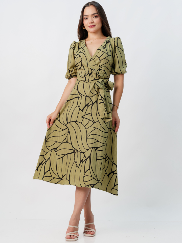 VESTIDO MIDI EN CORTE A CON LAZO SOLEDAD VERDE
