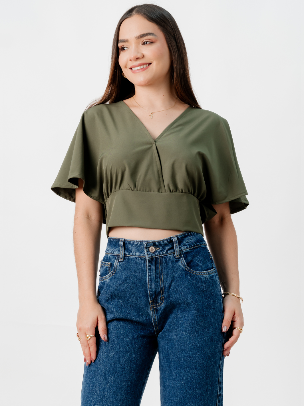 BLUSA CORTA CON MANGAS CON VUELO ROSIE VERDE