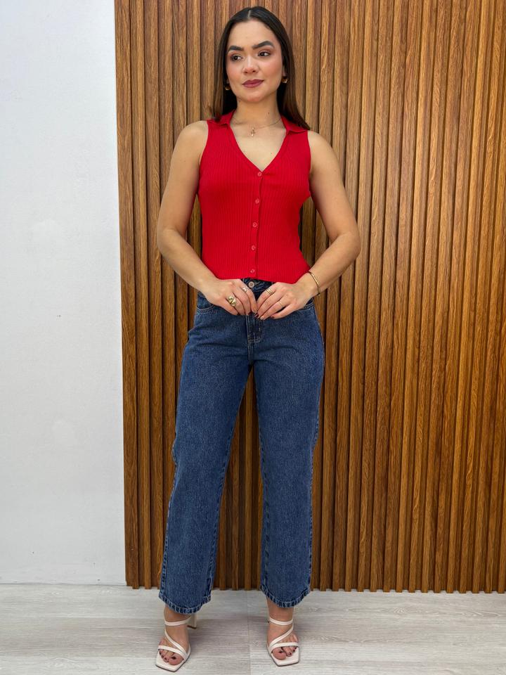 TOP TEJIDO CUELLO CAMISERO LUPE ROJO