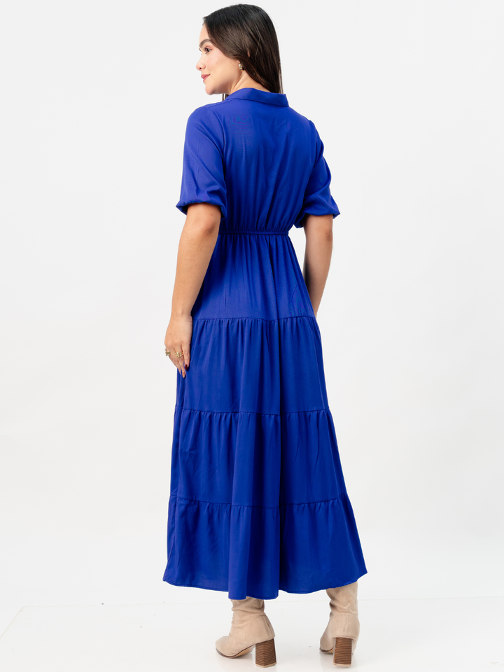 VESTIDO CAMISERO CON FALDA EN TIEMPOS ZAMIRA AZULINO