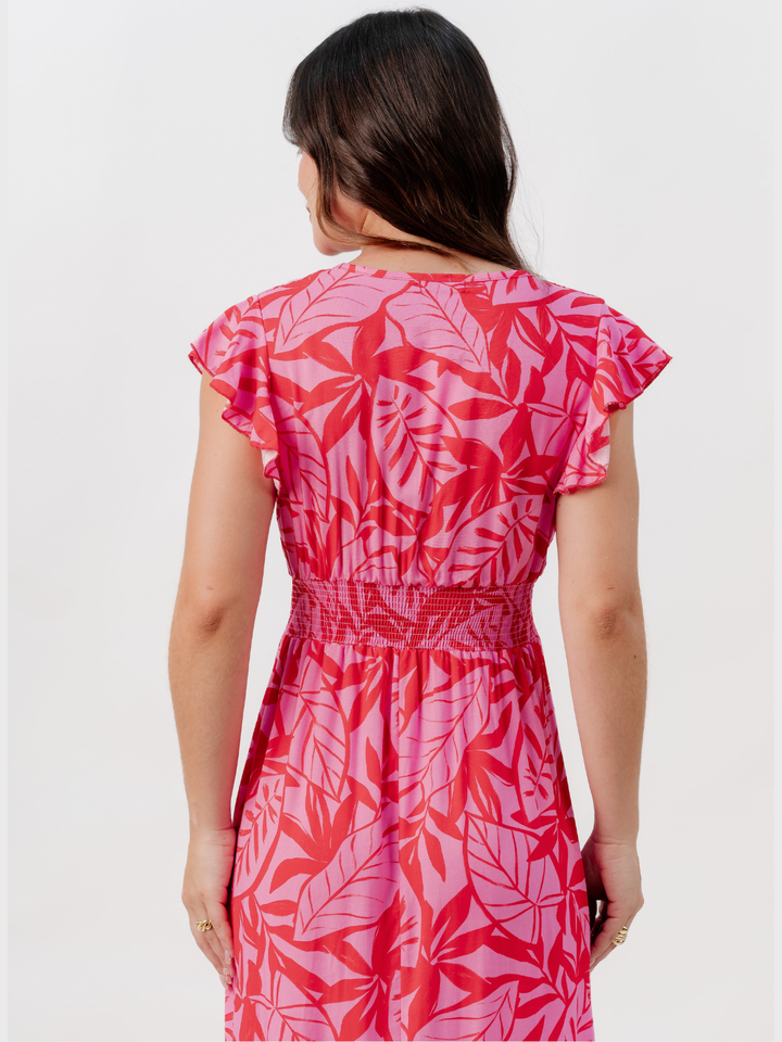 VESTIDO CASUAL LARGO SAYURI FUCSIA FLOREADO