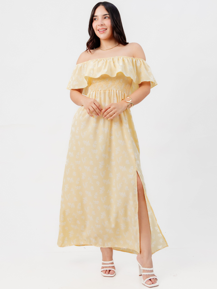VESTIDO RUMBERO CASUAL LARGO MINERVA AMARILLO