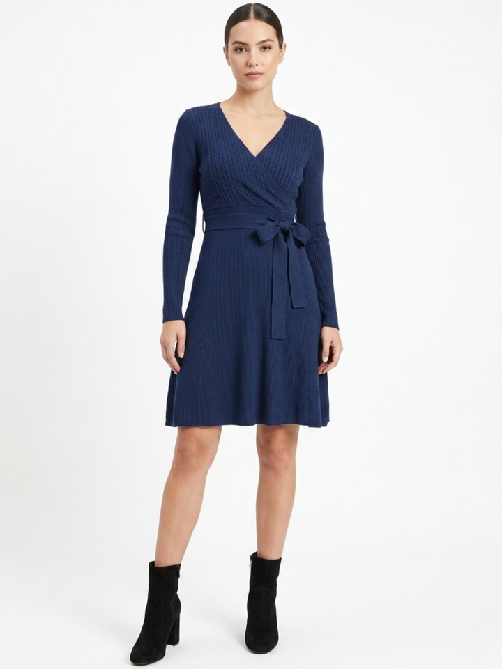 VESTIDO TEJIDO EN CORTE A PALOMA AZUL