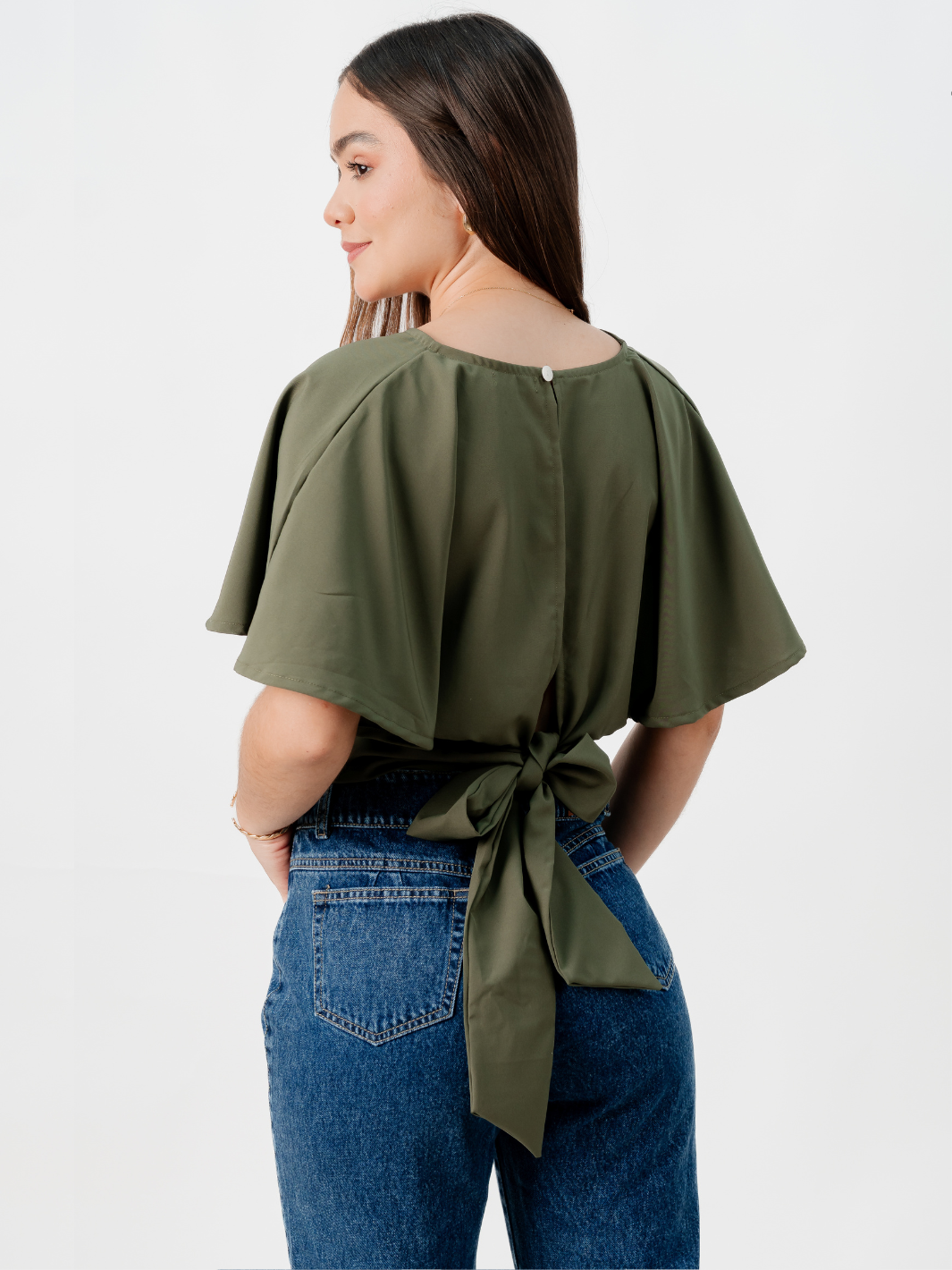 BLUSA CORTA CON MANGAS CON VUELO ROSIE VERDE