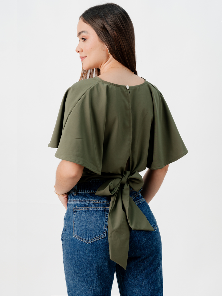 BLUSA CORTA CON MANGAS CON VUELO ROSIE VERDE