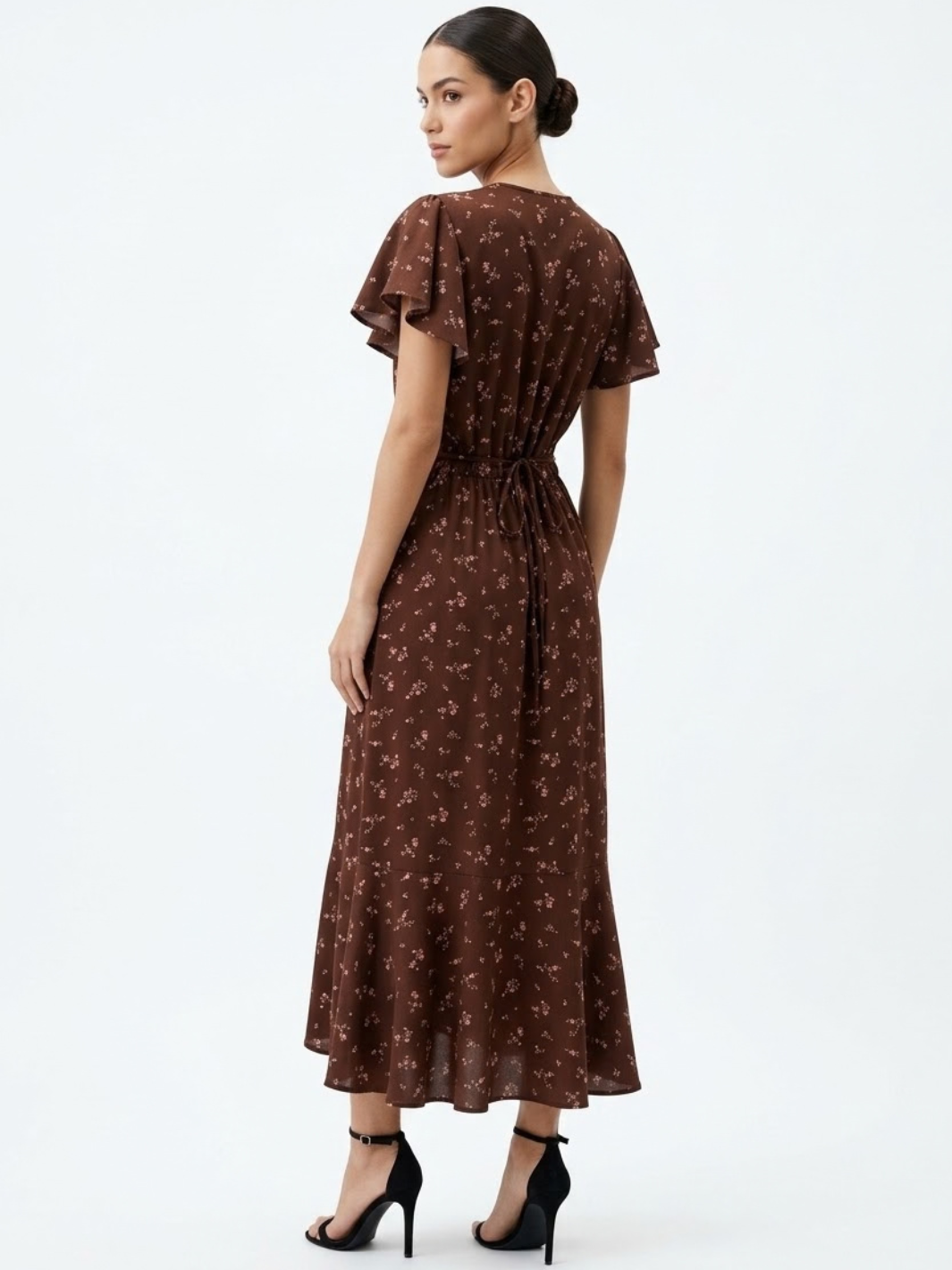 VESTIDO ENVOLVENTE JULIETA CHOCOLATE FLOREADO