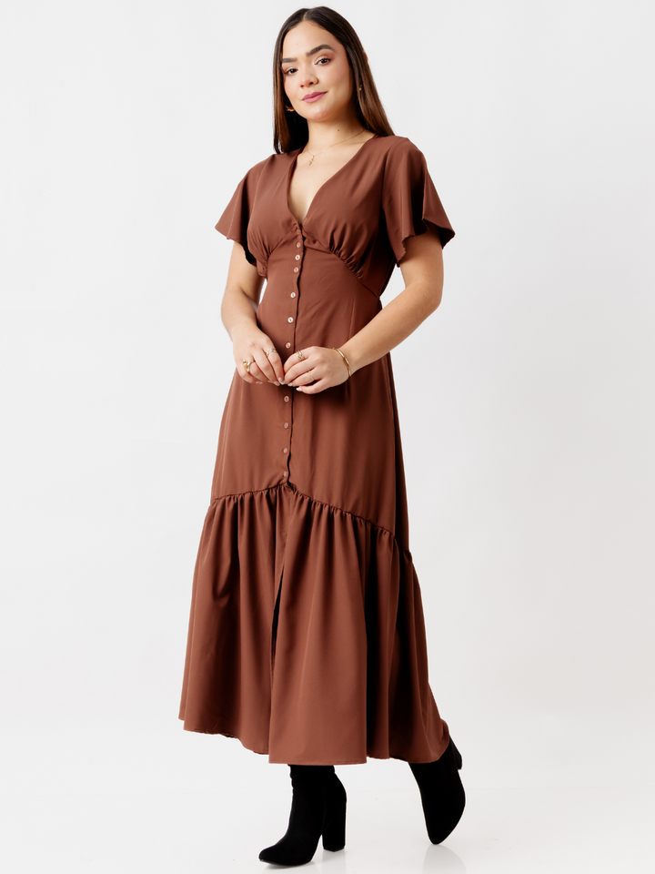 VESTIDO LARGO CON BOTONES MONSERRAT CHOCOLATE