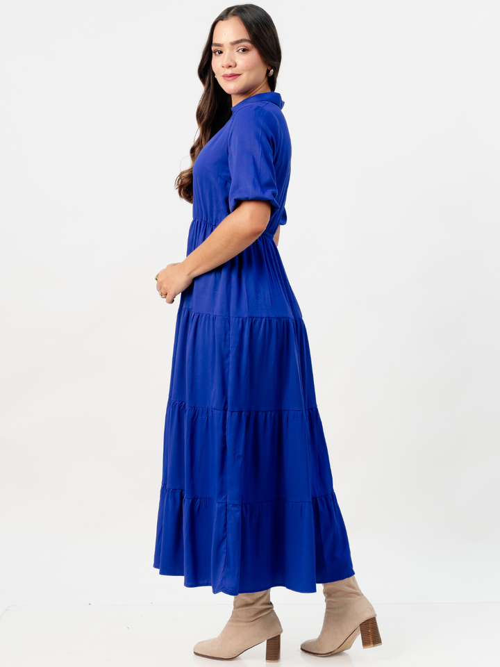 VESTIDO CAMISERO CON FALDA EN TIEMPOS ZAMIRA AZULINO