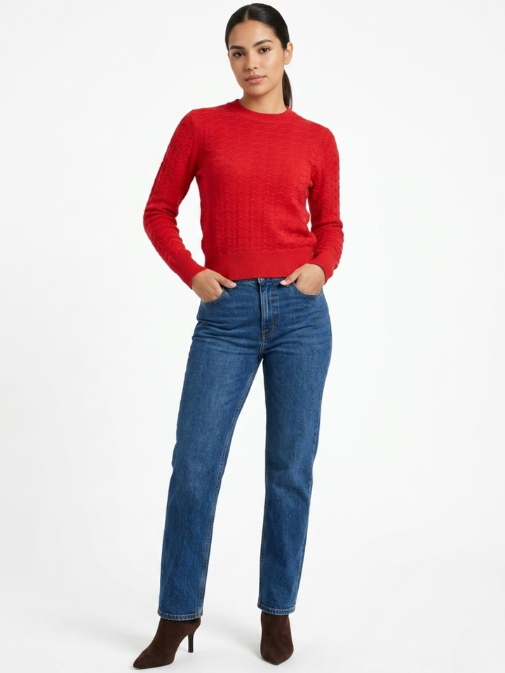 CHOMPA TEJIDA CON CUELLO REDONDO GLORIA ROJO