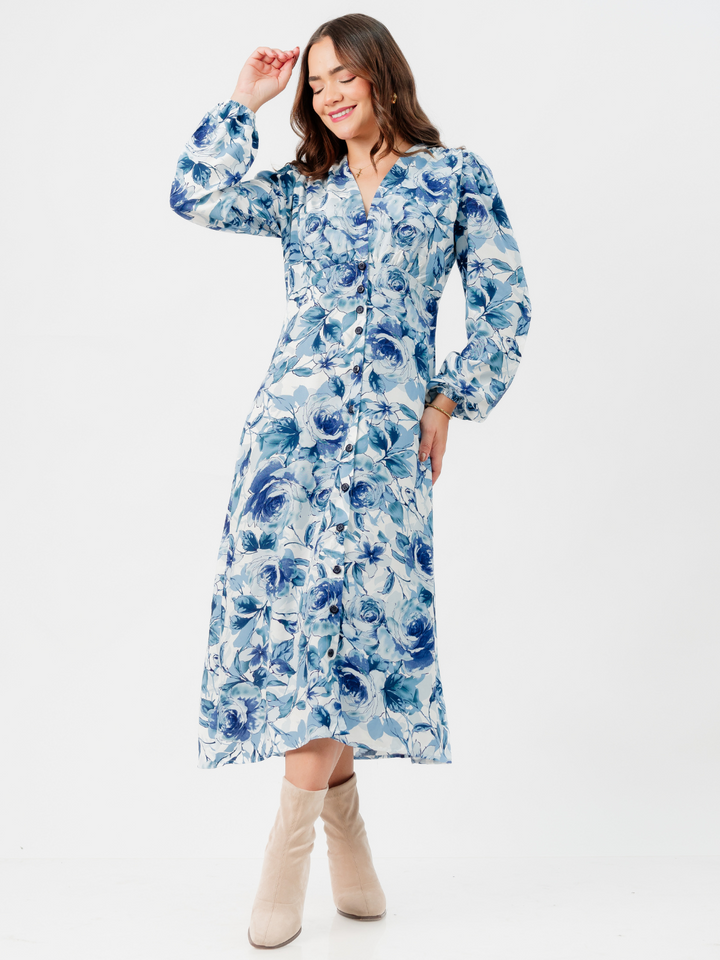 VESTIDO ESMERALDA - AZUL FLOREADO