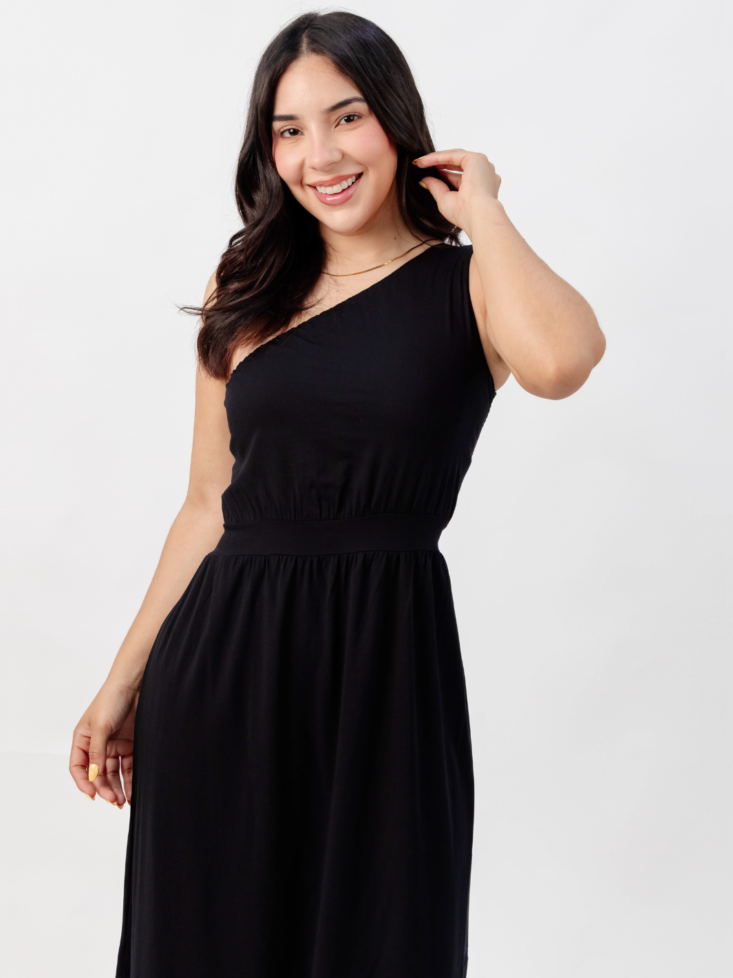 VESTIDO LARGO ASIMETRICO JAZMIN NEGRO