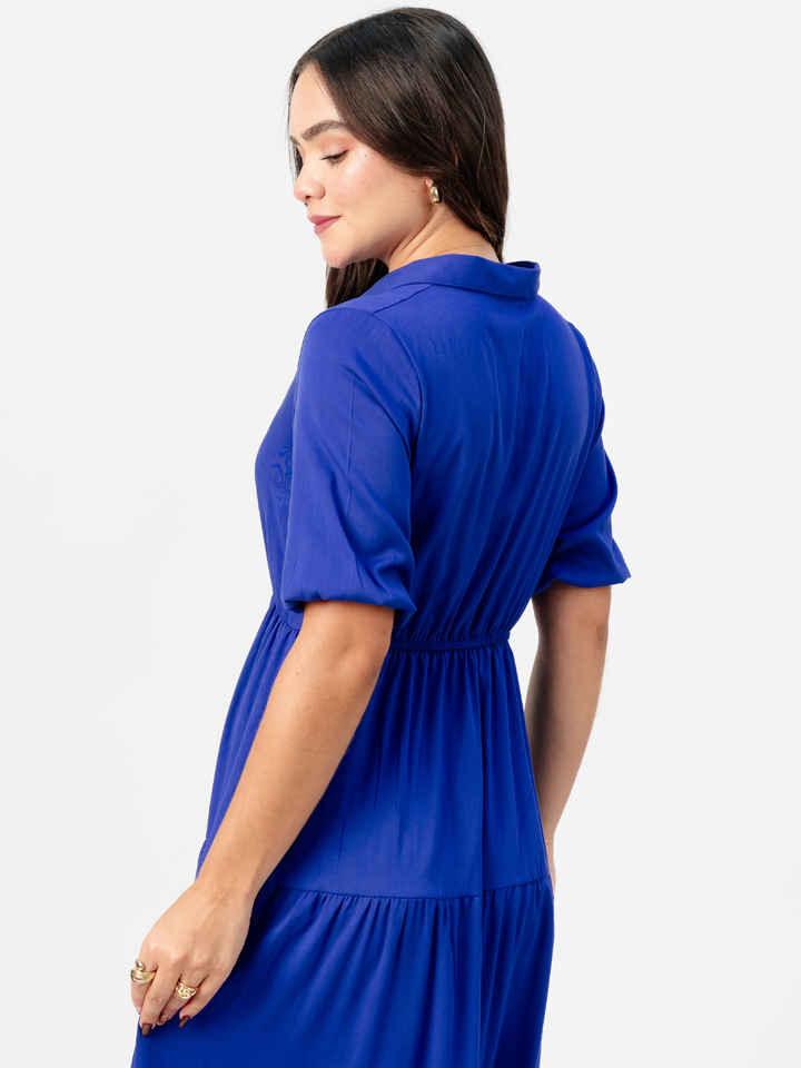 VESTIDO CAMISERO CON FALDA EN TIEMPOS ZAMIRA AZULINO