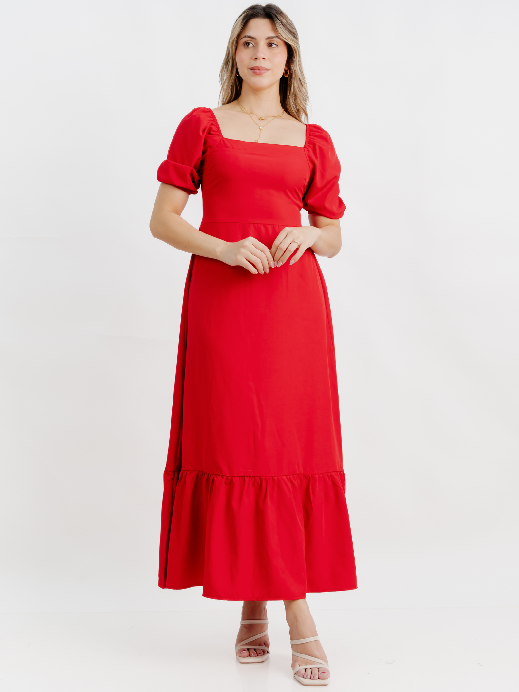 VESTIDO CASUAL LARGO FABIA ROJO