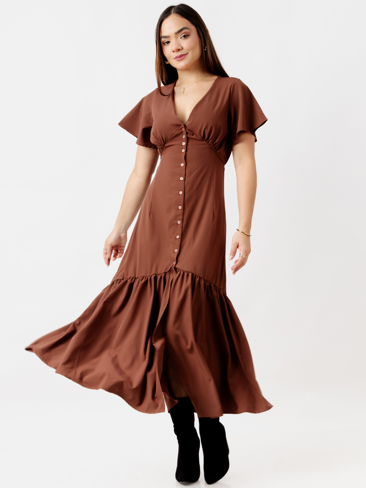 VESTIDO LARGO CON BOTONES MONSERRAT CHOCOLATE