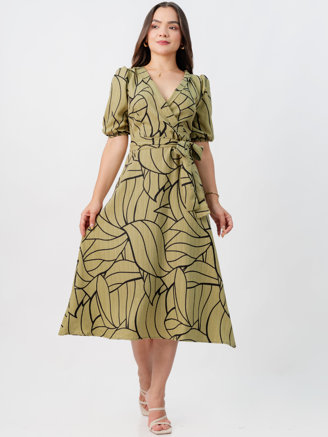 VESTIDO MIDI EN CORTE A CON LAZO SOLEDAD VERDE