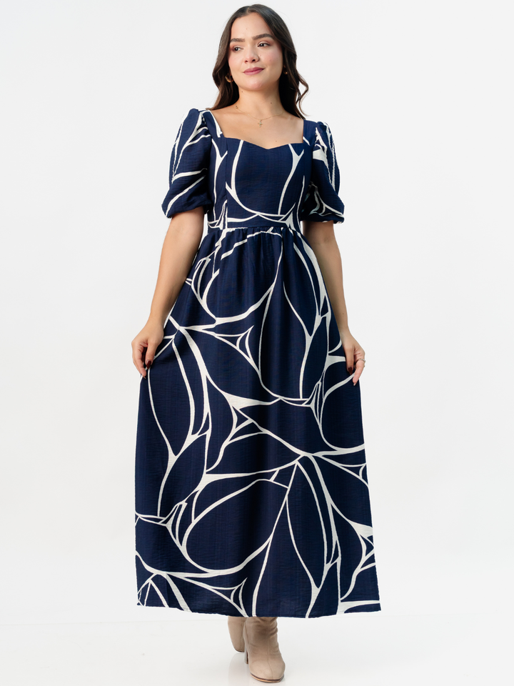 VESTIDO LARGO CON ESCOTE CORAZON FIORELLA AZUL / PERLA