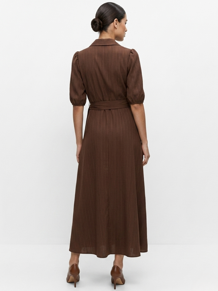 VESTIDO ENVOLVENTE CON CUELLO CAMISERO GRACE CHOCOLATE