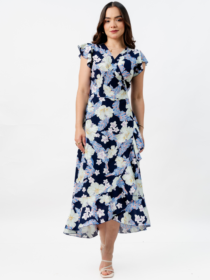 VESTIDO ENVOLVENTE MICAELA AZUL FLOREADO
