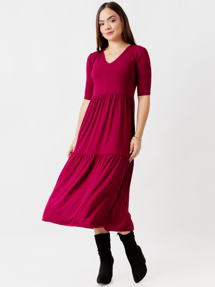 VESTIDO CON MANGA 3/4 ROSITA VINO