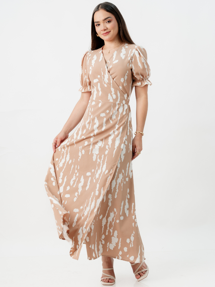 VESTIDO ENVOLVENTE ANI BEIGE / PERLA