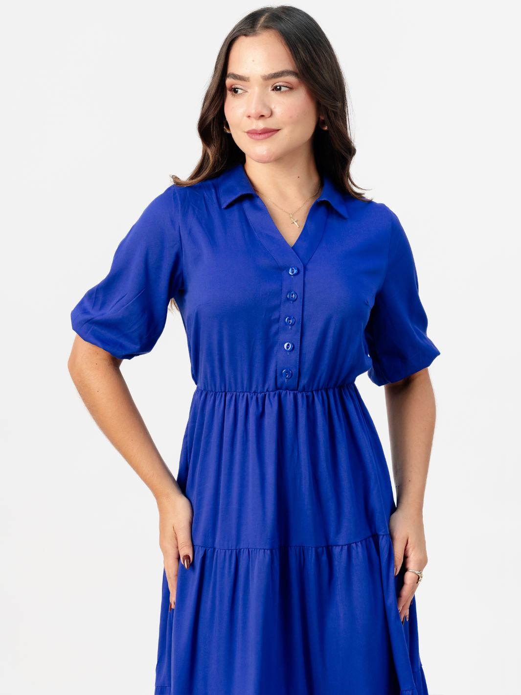 VESTIDO CAMISERO CON FALDA EN TIEMPOS ZAMIRA AZULINO