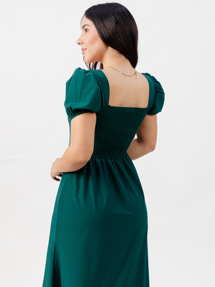 VESTIDO CASUAL CON BOBOS EN LA FALDA RUBI VERDE