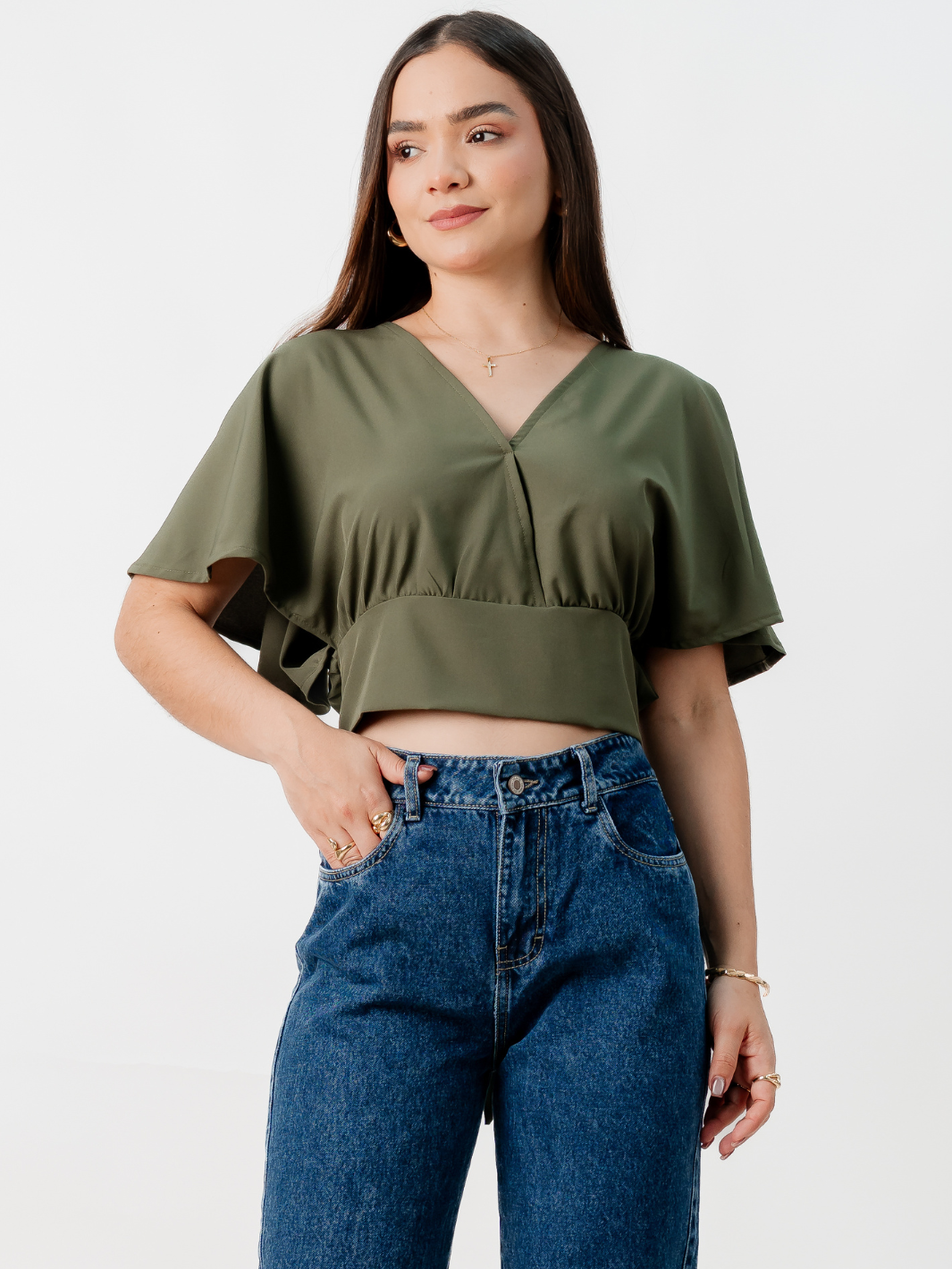BLUSA CORTA CON MANGAS CON VUELO ROSIE VERDE