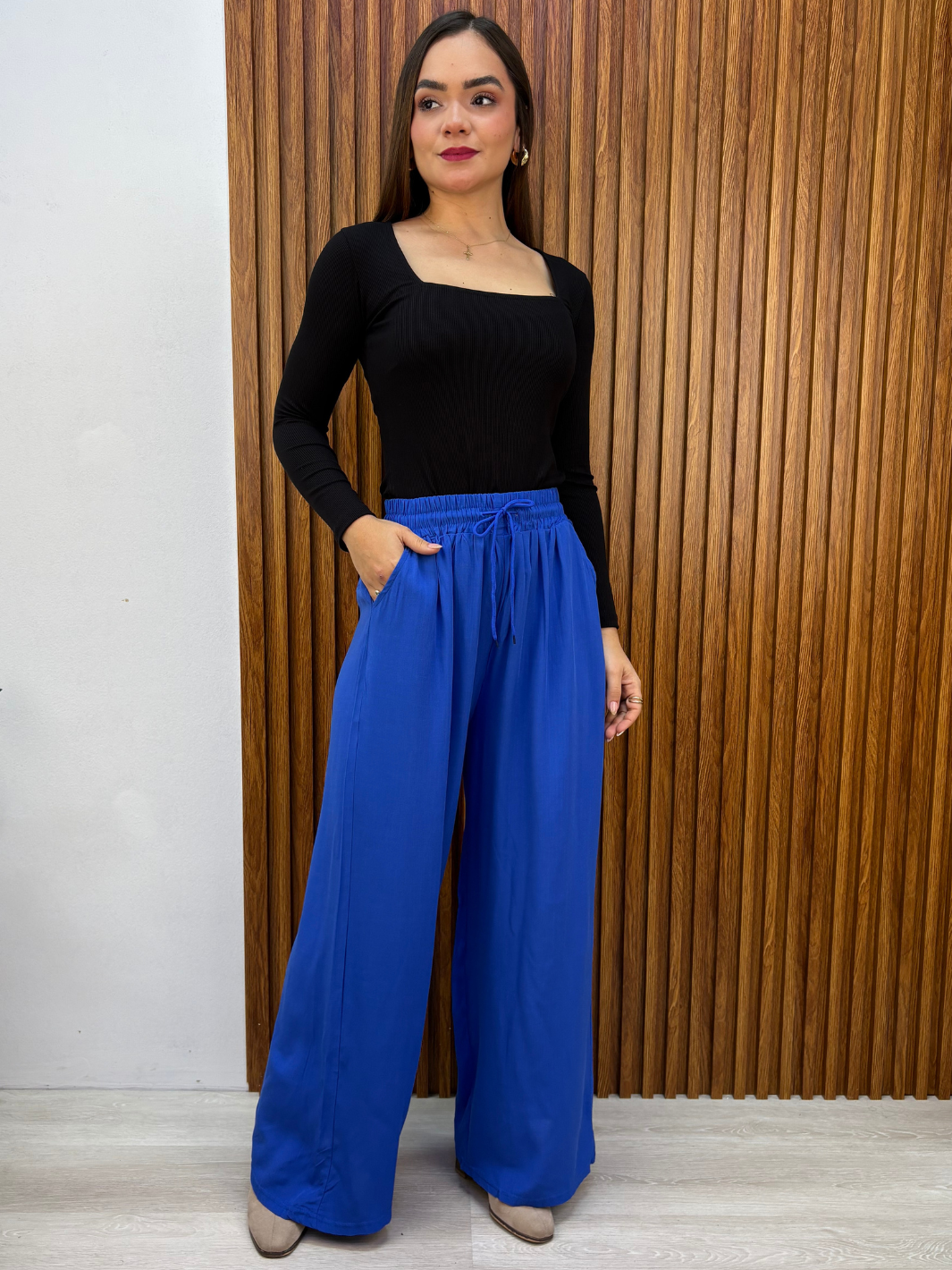 PANTALON PALAZZO ZENDAYA AZULINO