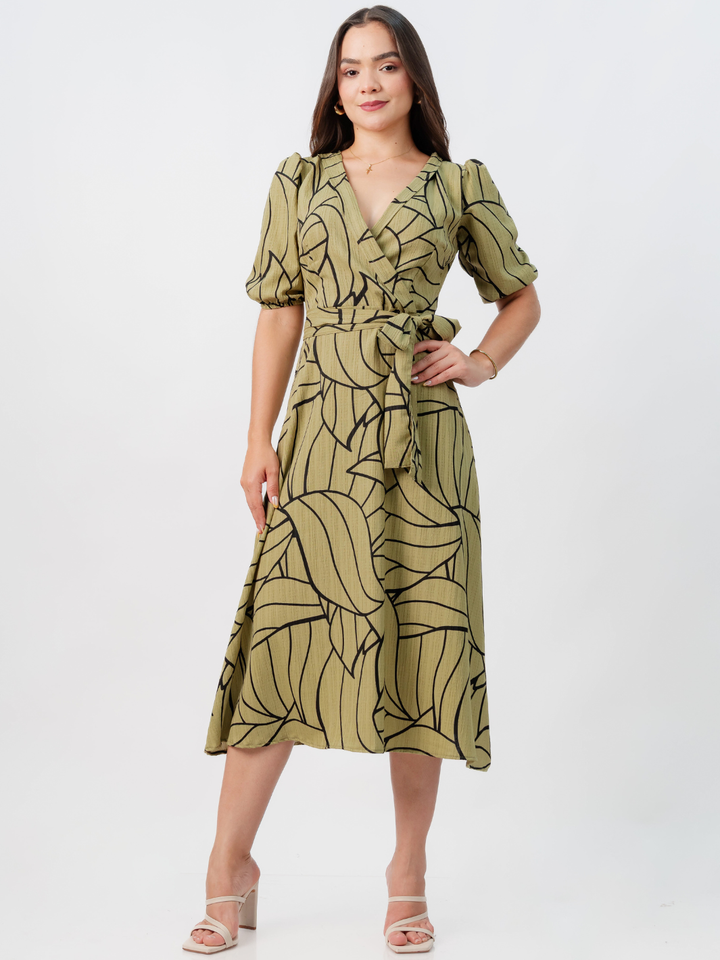 VESTIDO MIDI EN CORTE A CON LAZO SOLEDAD VERDE