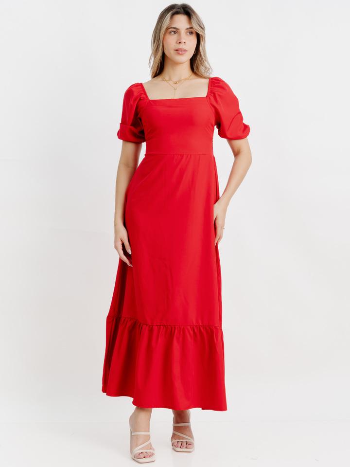 VESTIDO CASUAL LARGO FABIA ROJO