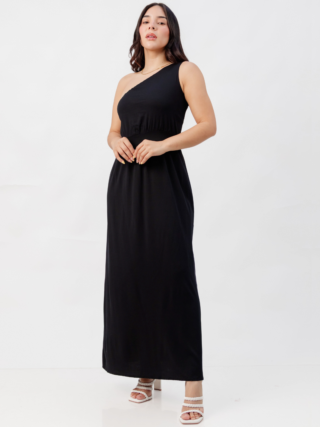 VESTIDO LARGO ASIMETRICO JAZMIN NEGRO